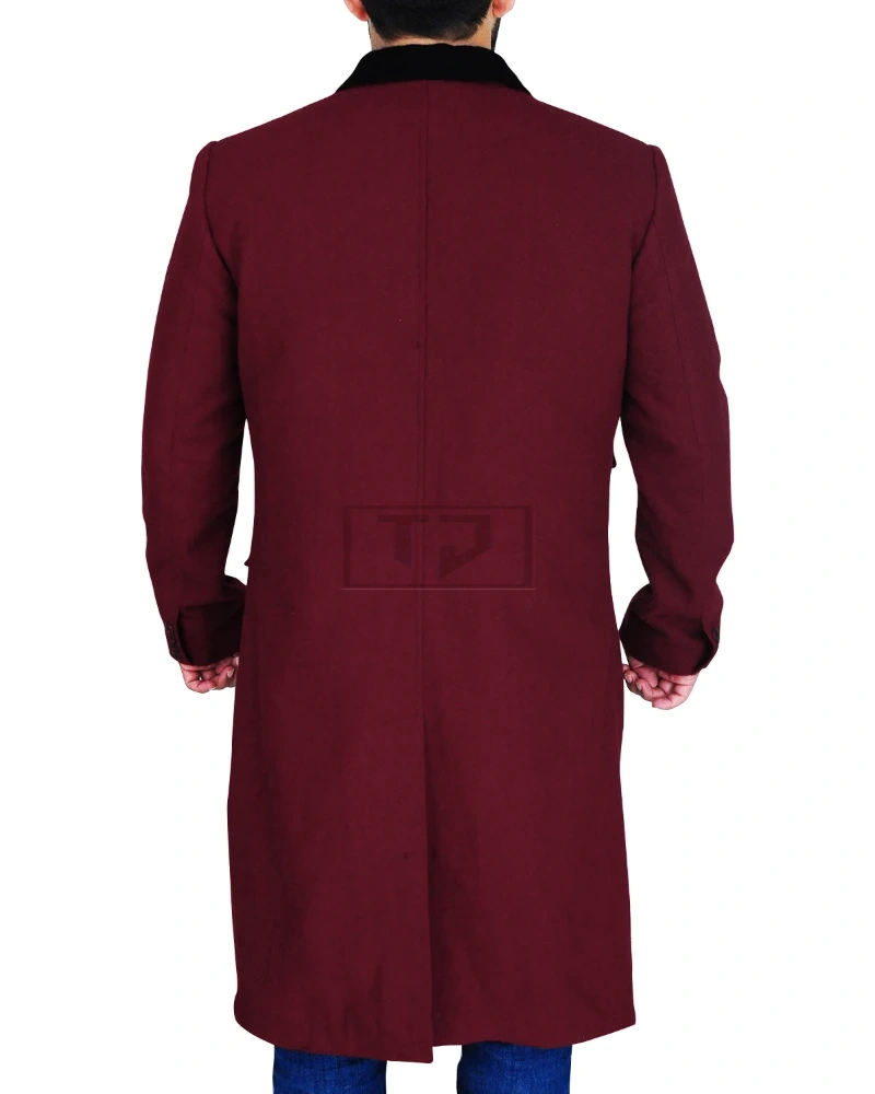 Maroon Wool Coat For Men - image 2