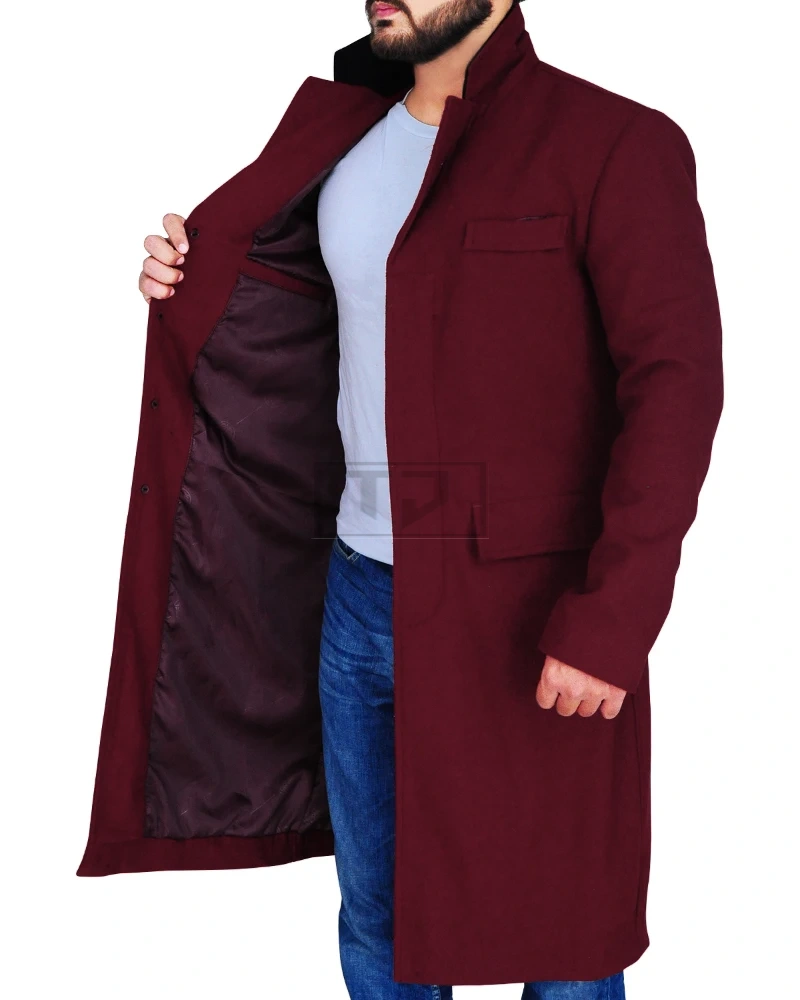 Maroon Wool Coat For Men - image 3