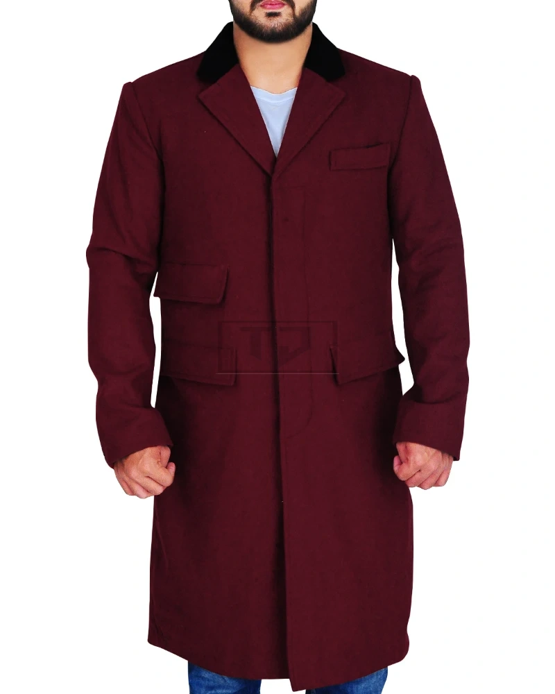 Maroon Wool Coat For Men - image 4