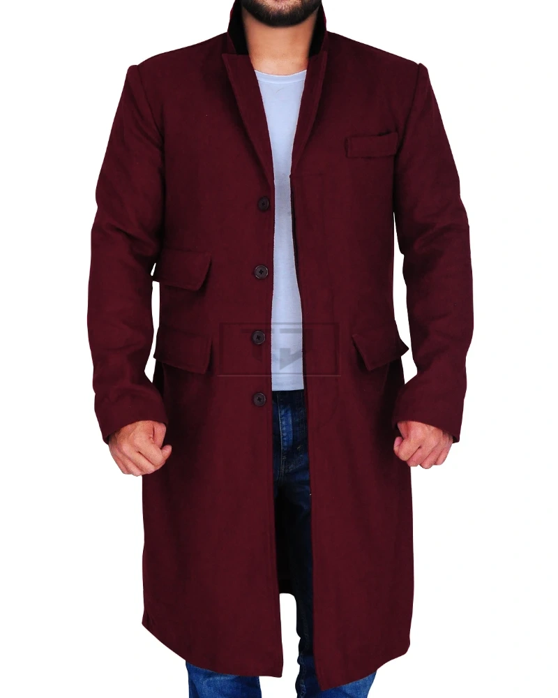 Maroon Wool Coat For Men - image 5