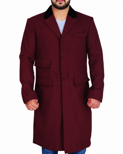 Maroon Wool Coat For Men - Image 4
