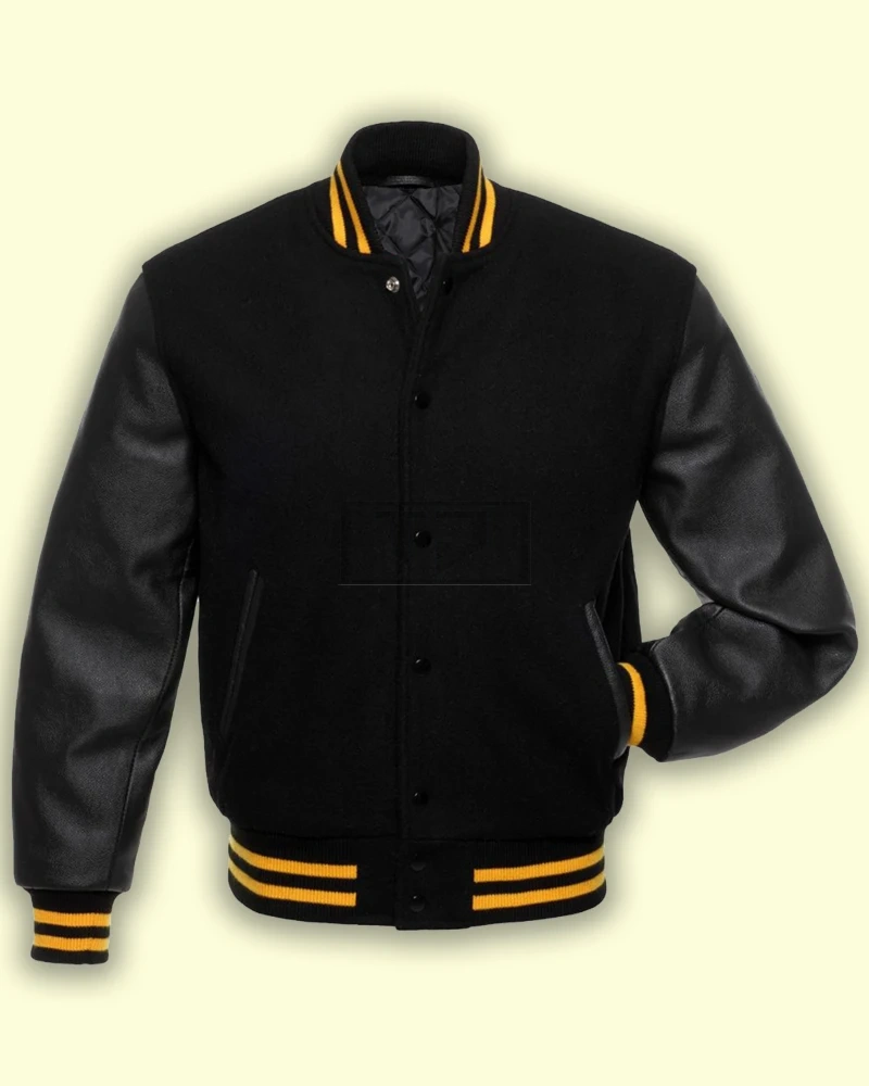 Jet Black Wool Varsity Jacket - image 1