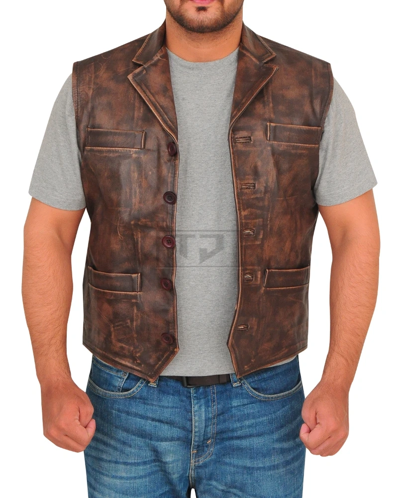 Distressed Brown Men Vest - image 1