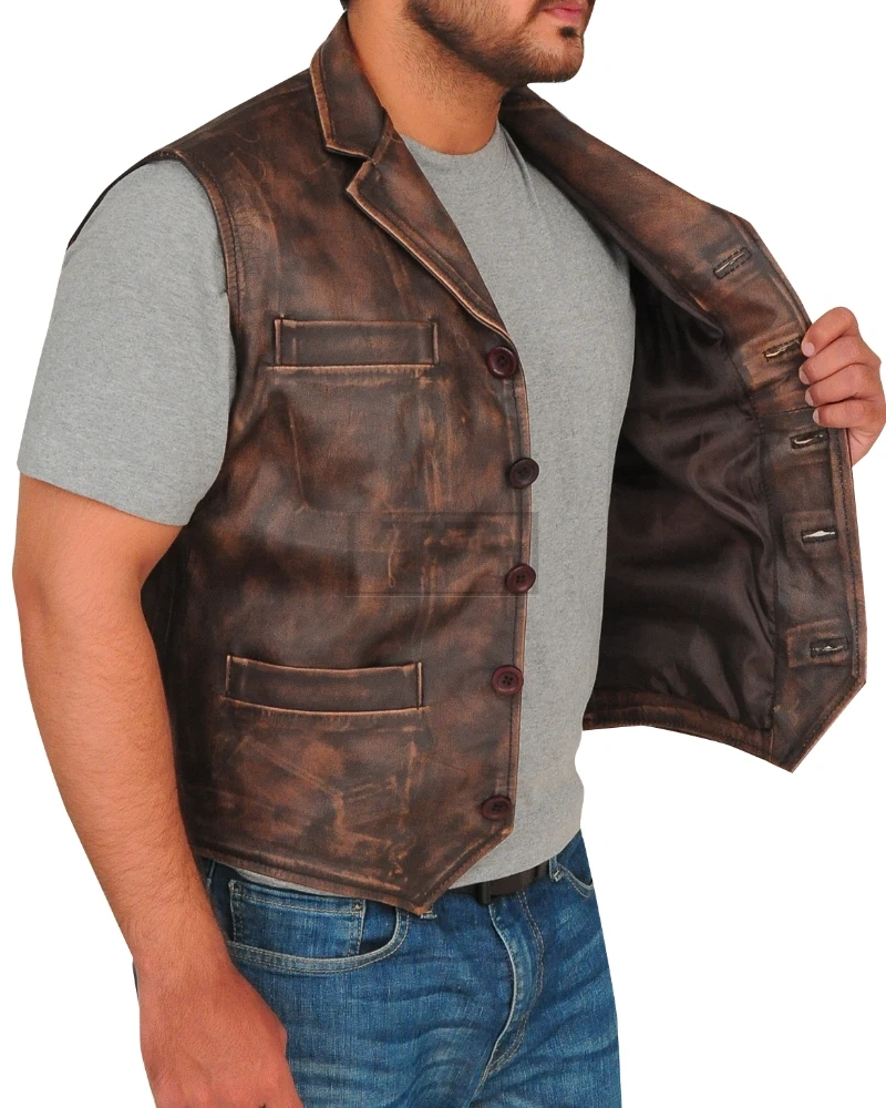 Distressed Brown Men Vest - image 3