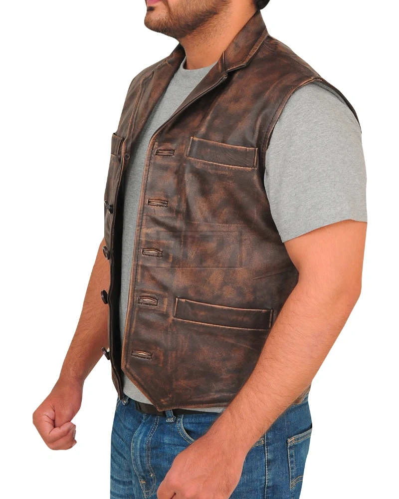 Distressed Brown Men Vest - image 4