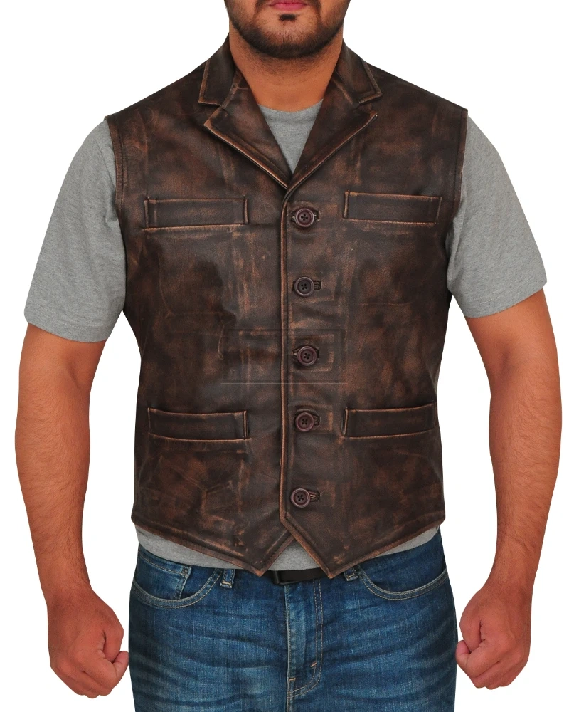 Distressed Brown Men Vest - image 5