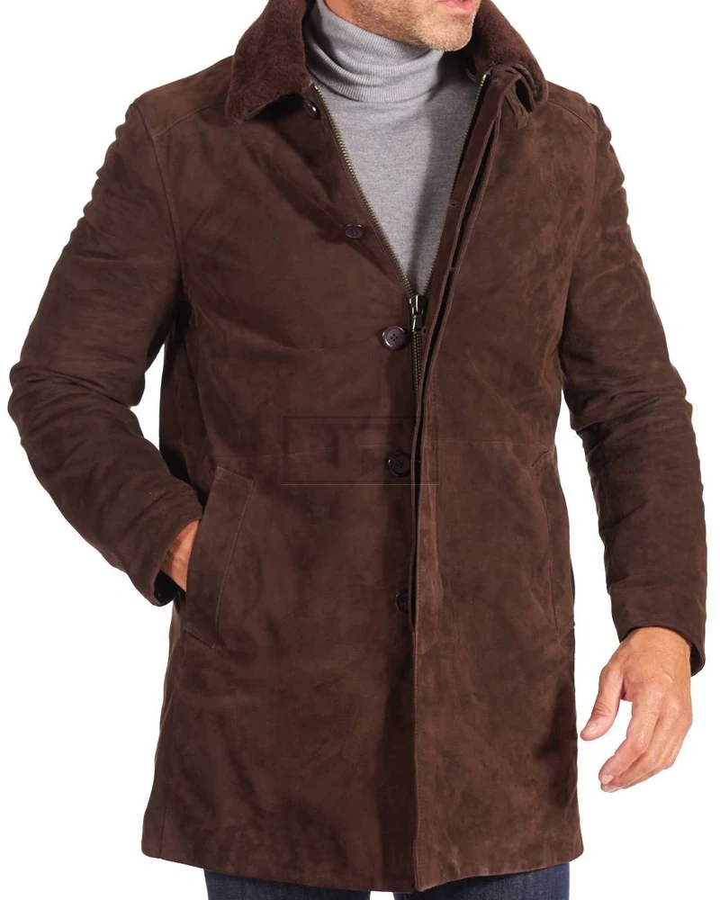 Dark Brown Suede Lamb Leather Coat Detachable Quilt for Men - image 1