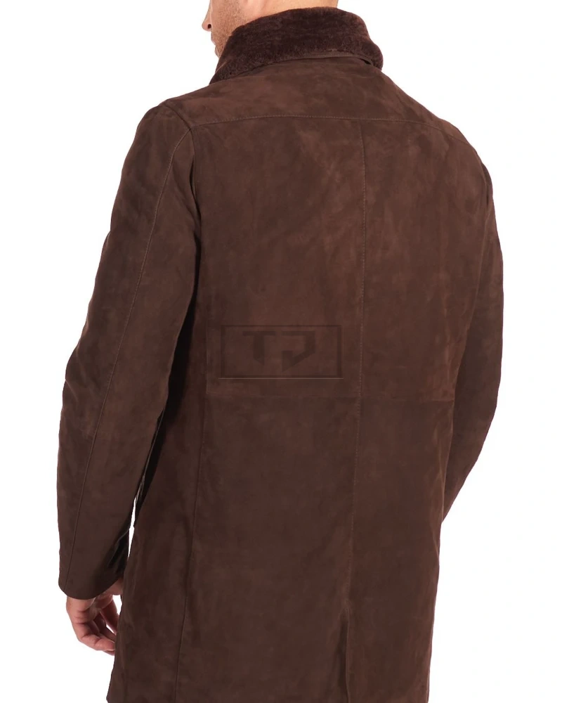 Dark Brown Suede Lamb Leather Coat Detachable Quilt for Men - image 3