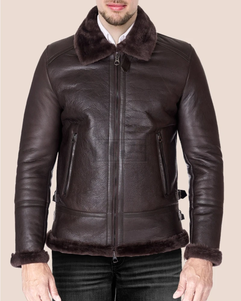 Buy Dark brown shearling lamb biker jacket [20% OFF] - TorseJackets