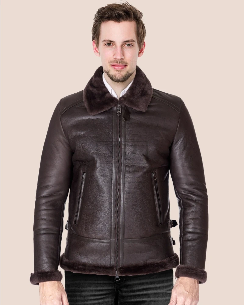 Dark brown shearling lamb biker jacket - image 2