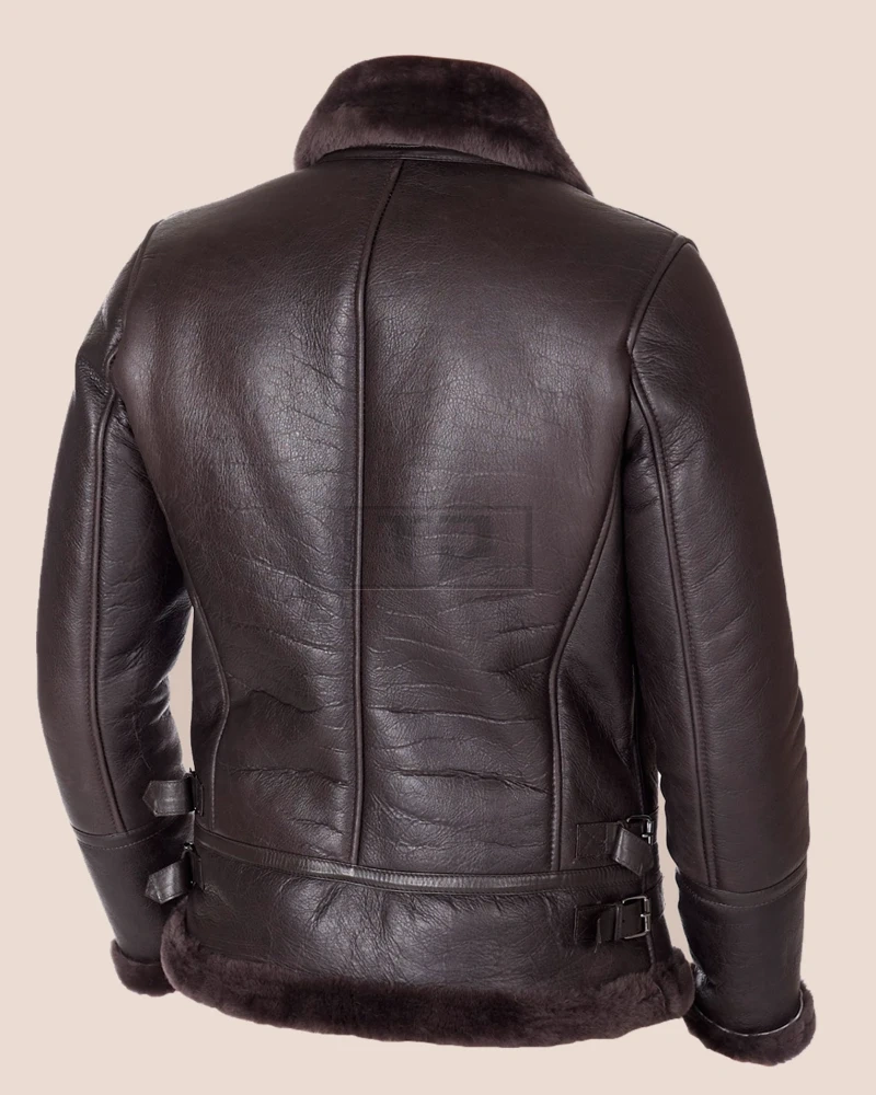 Dark brown shearling lamb biker jacket - image 3