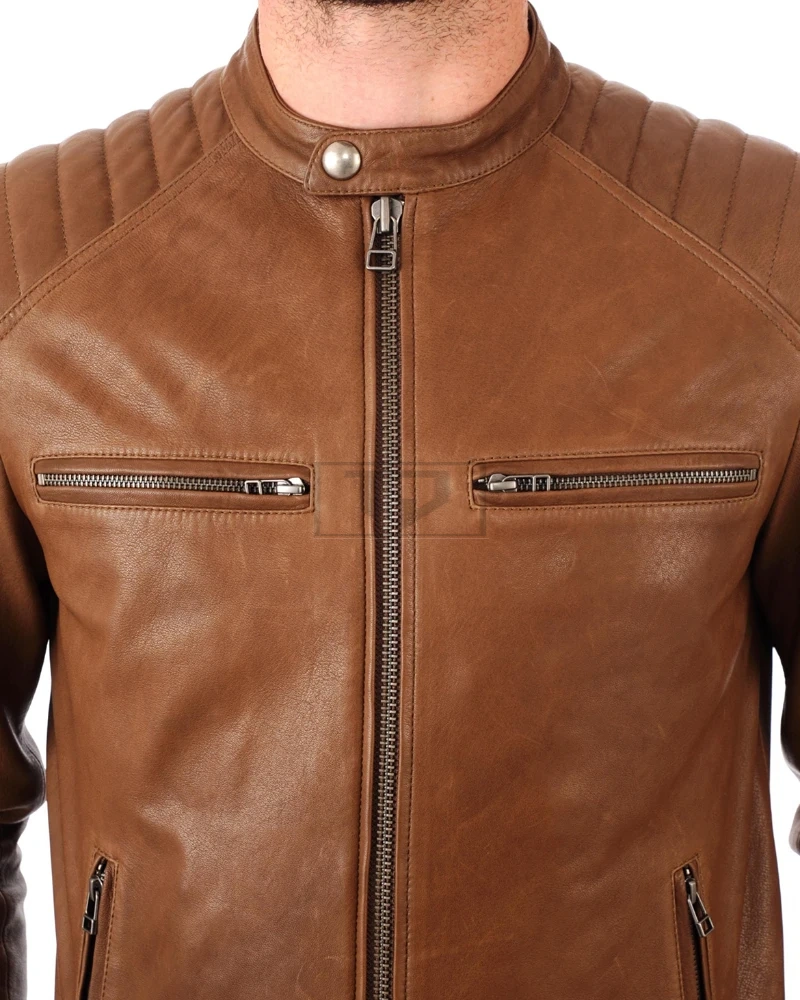 Classic Mens Brown Biker Real Leather Jacket - image 2