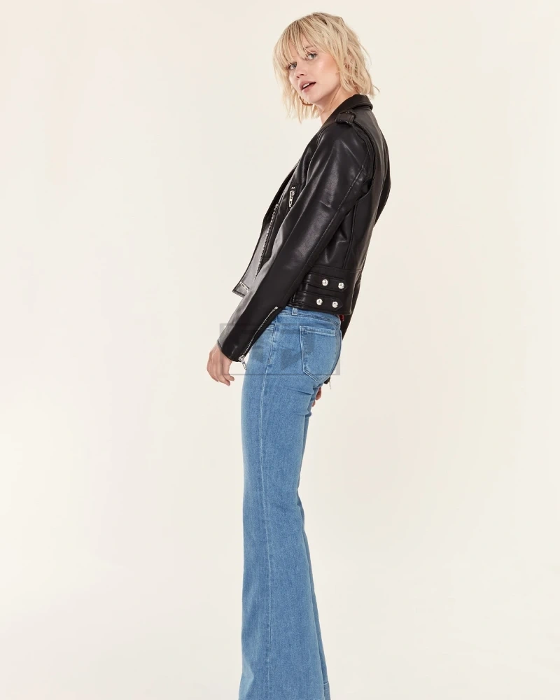 Women Black Moto Jacket - image 3