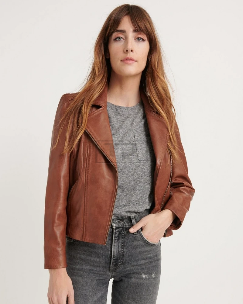 Women Rusty Brown Leather Jacket - image 1