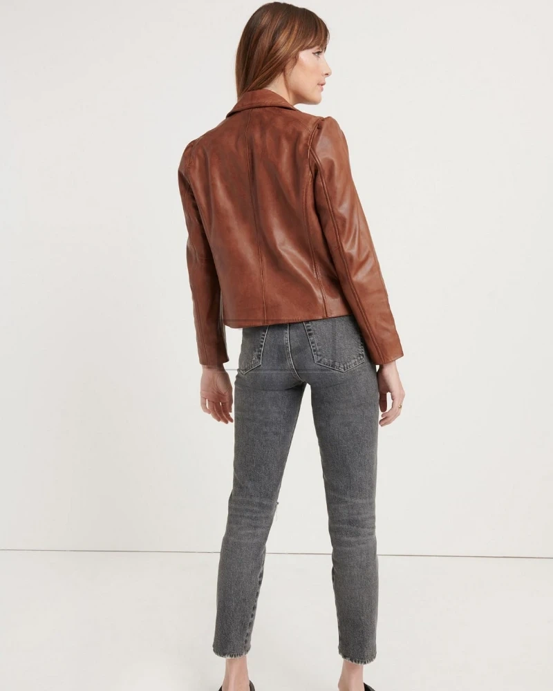 Women Rusty Brown Leather Jacket - image 2