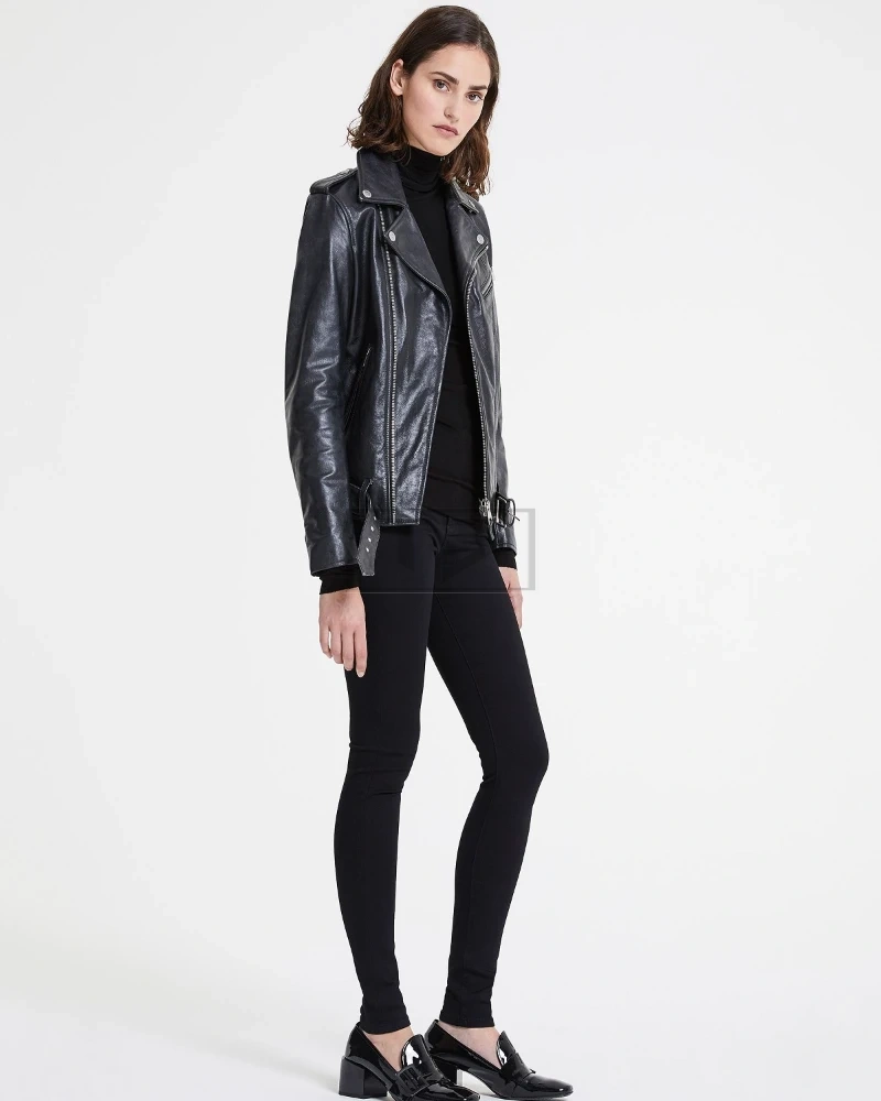 Women Black Biker Jacket - image 1