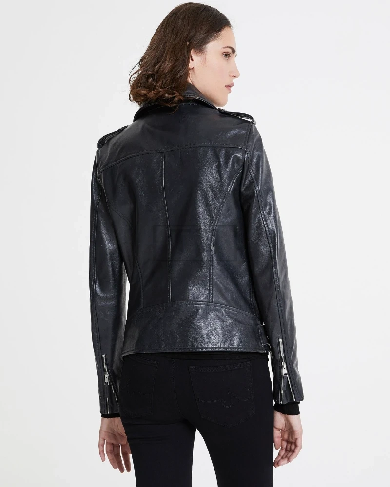 Women Black Biker Jacket - image 2