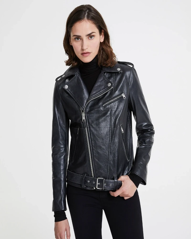 Women Black Biker Jacket - image 3