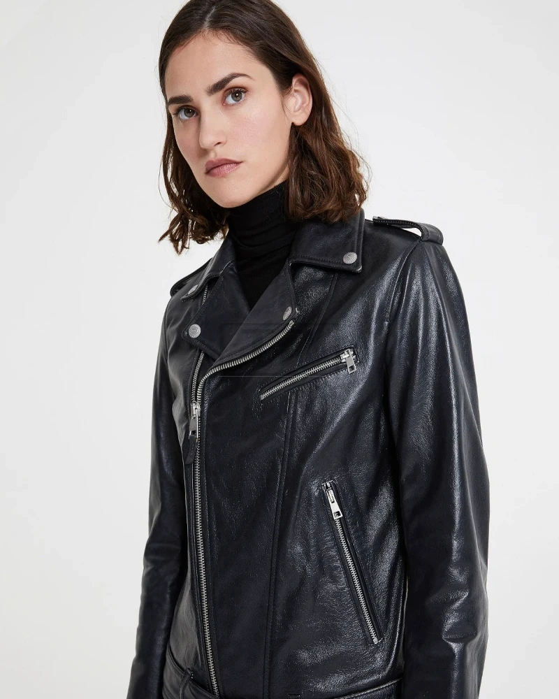 Women Black Biker Jacket - image 4