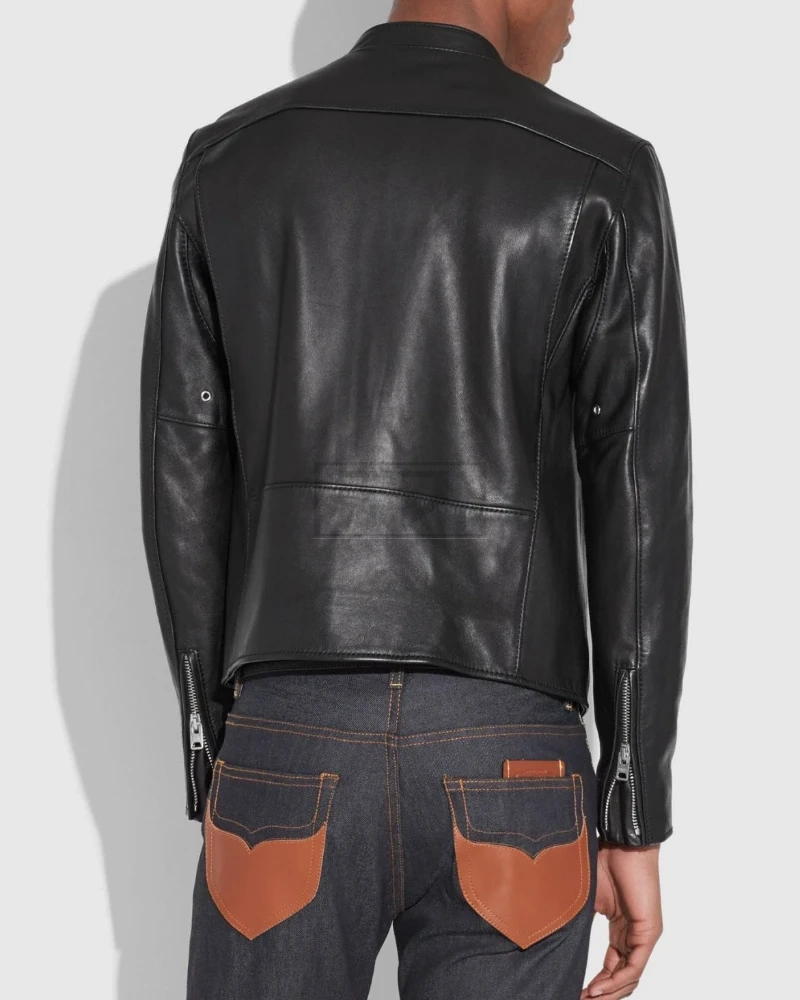 Men Black Cafe Racer Jacket - image 2