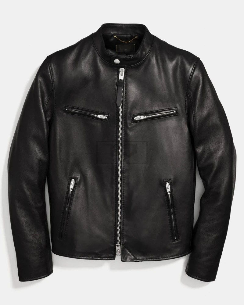 Men Black Cafe Racer Jacket - image 3