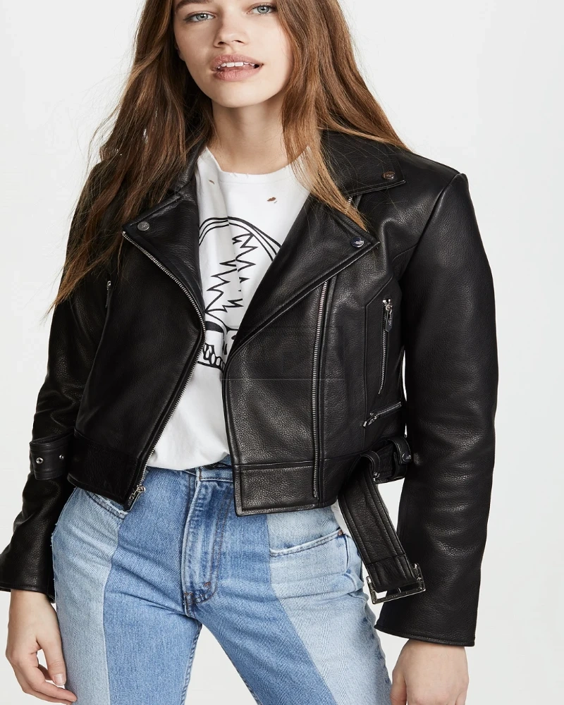 Women Waxed Black Leather Jacket - image 1