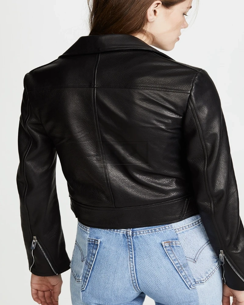 Women Waxed Black Leather Jacket - image 2