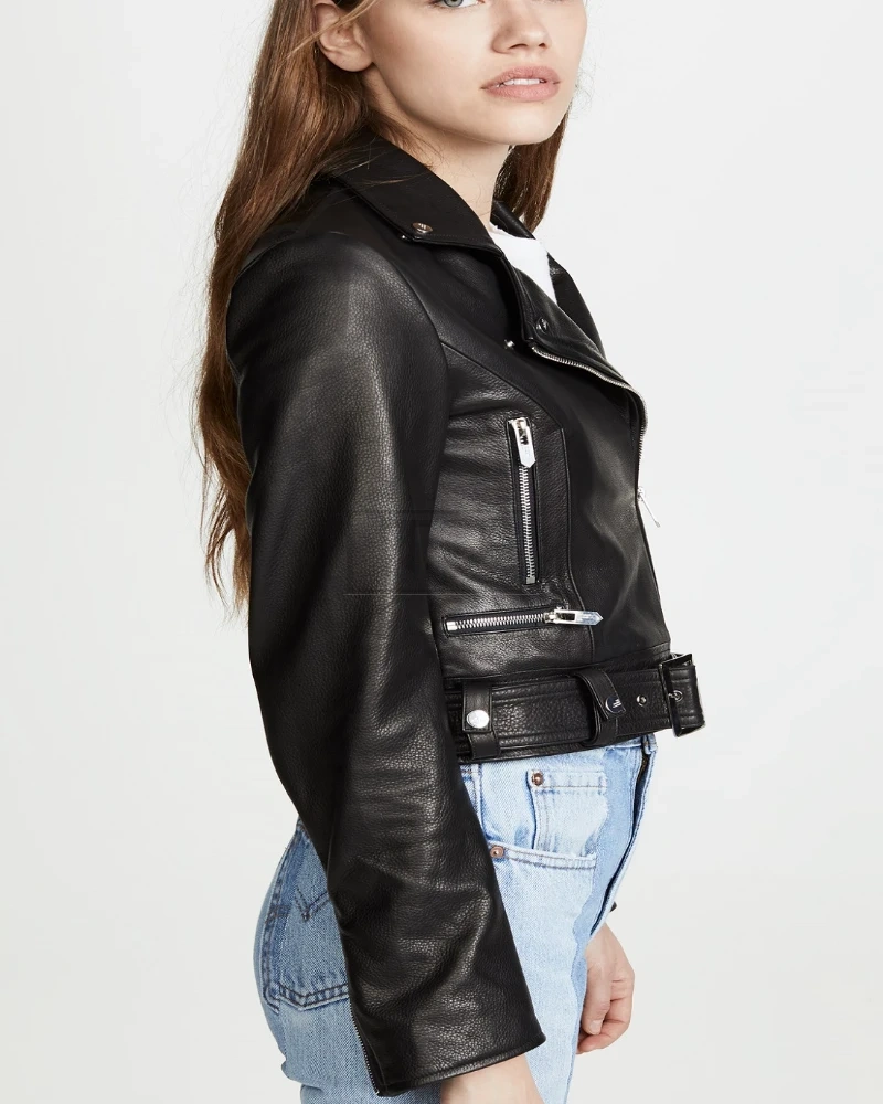 Women Waxed Black Leather Jacket - image 4