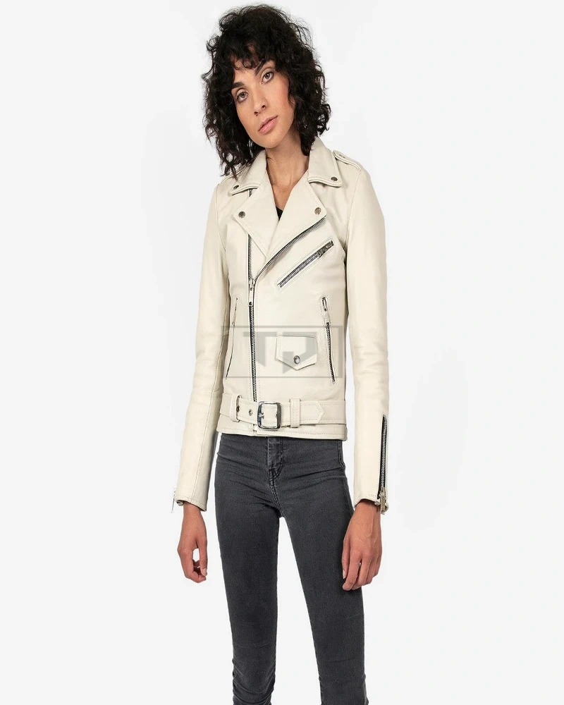 Women White Leather Jacket - image 3