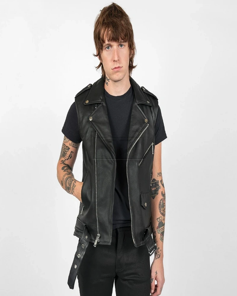 Men Black Leather Vest - image 1