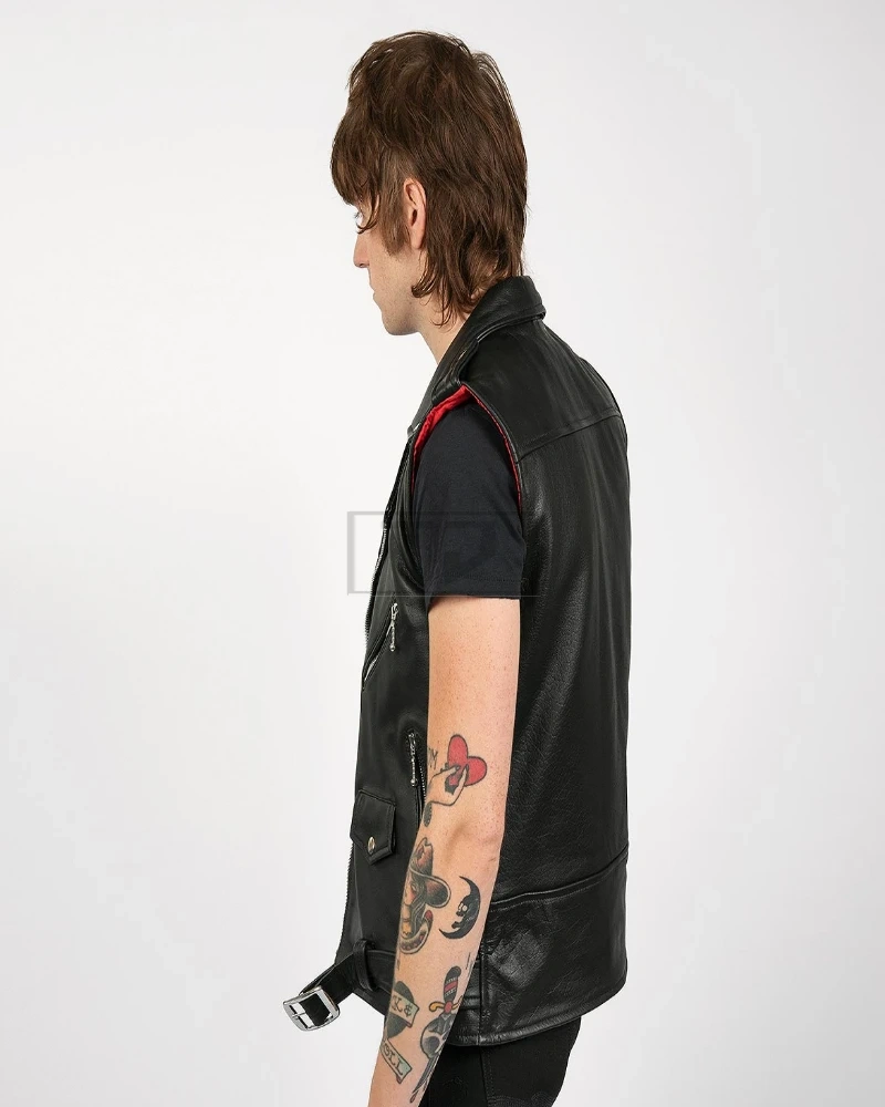 Men Black Leather Vest - image 2