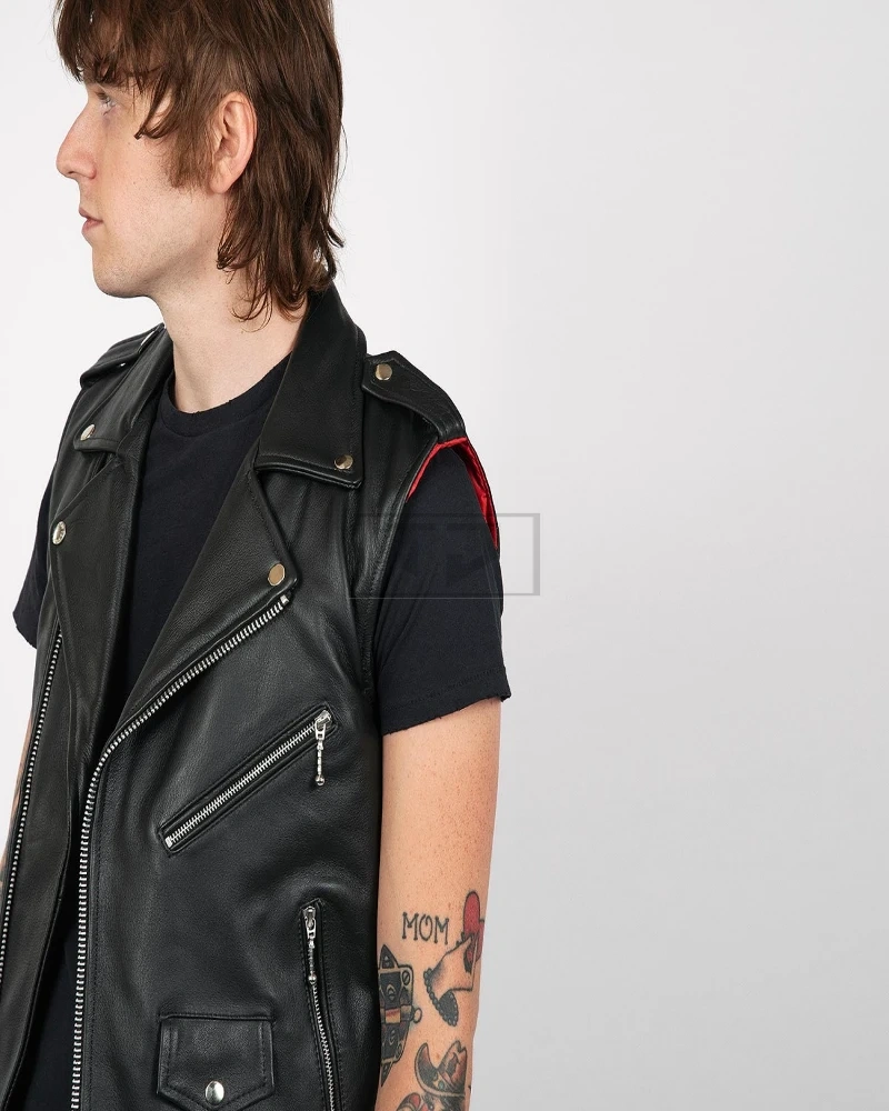 Men Black Leather Vest - image 4