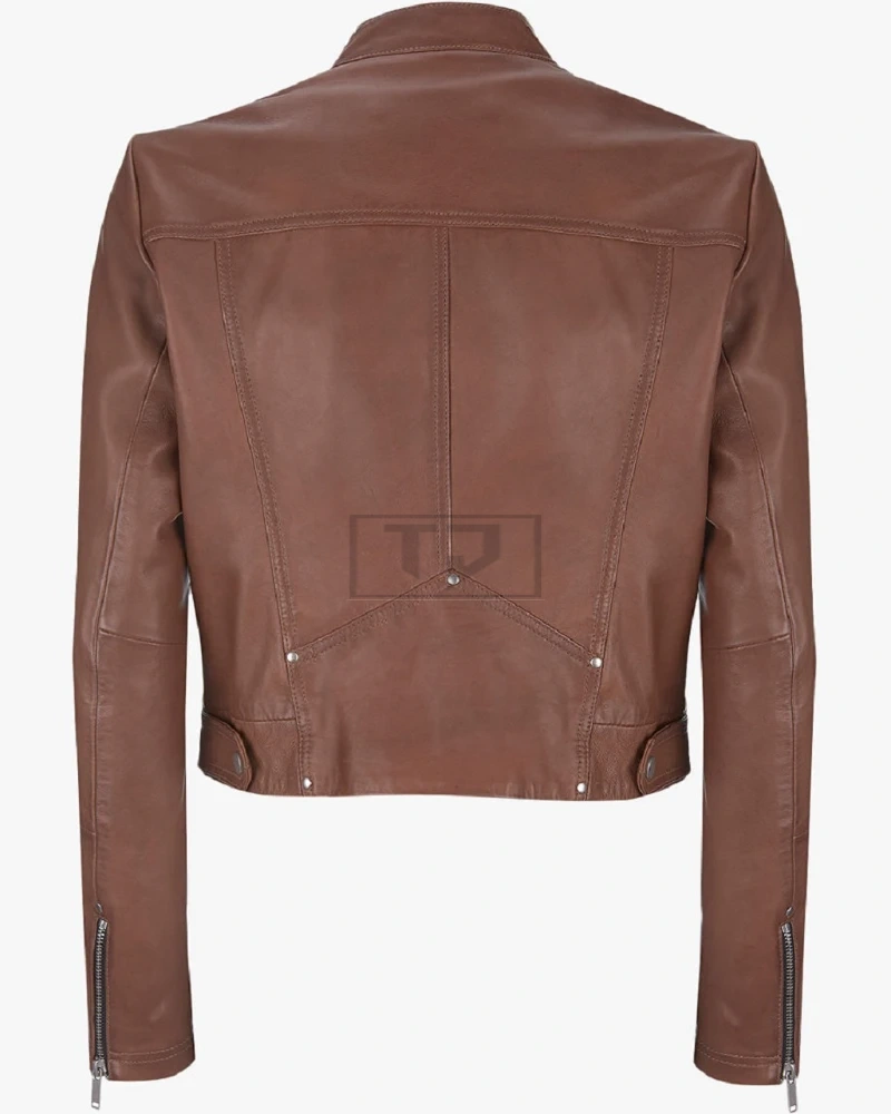 Women Tan Biker Jacket - image 2