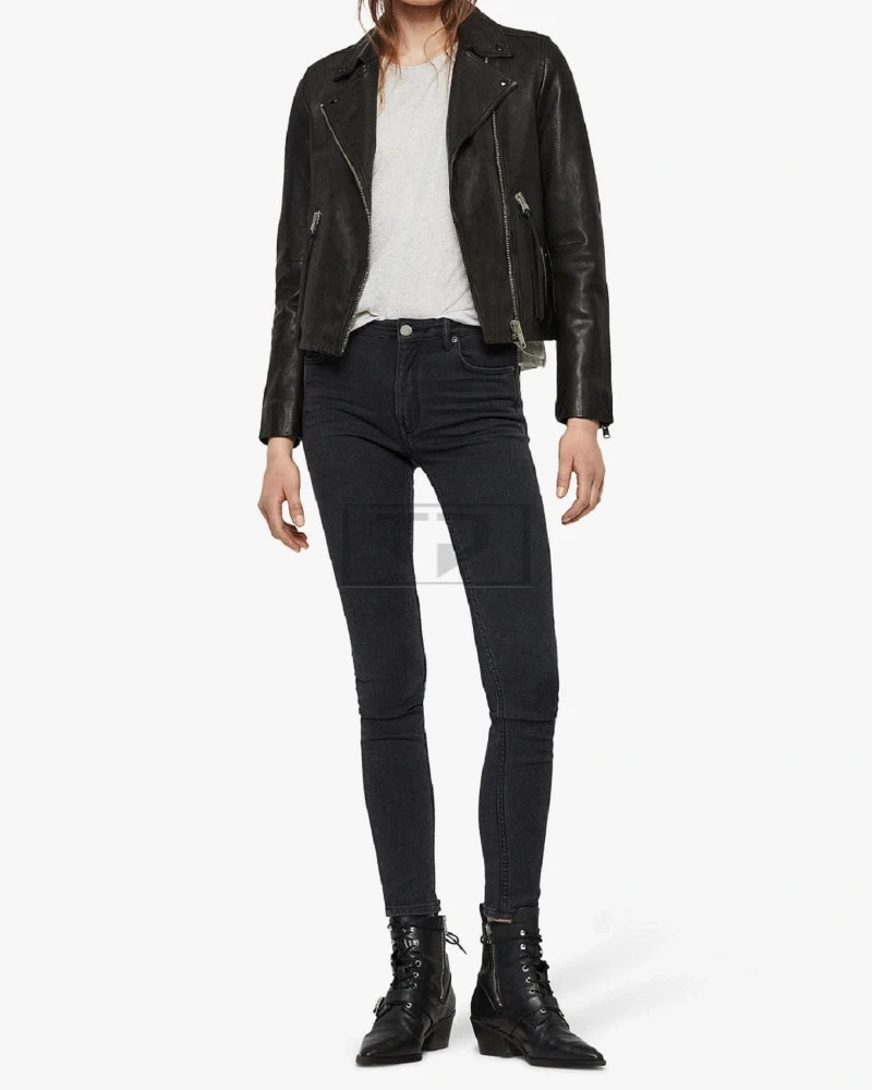 Women Pure Black Leather Jacket - image 1