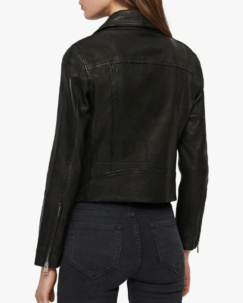 Women Pure Black Leather Jacket - image 2