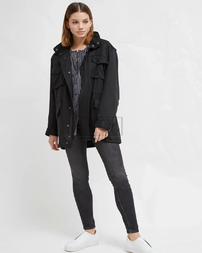 Women Black Cotton Utility Jacket - image 1