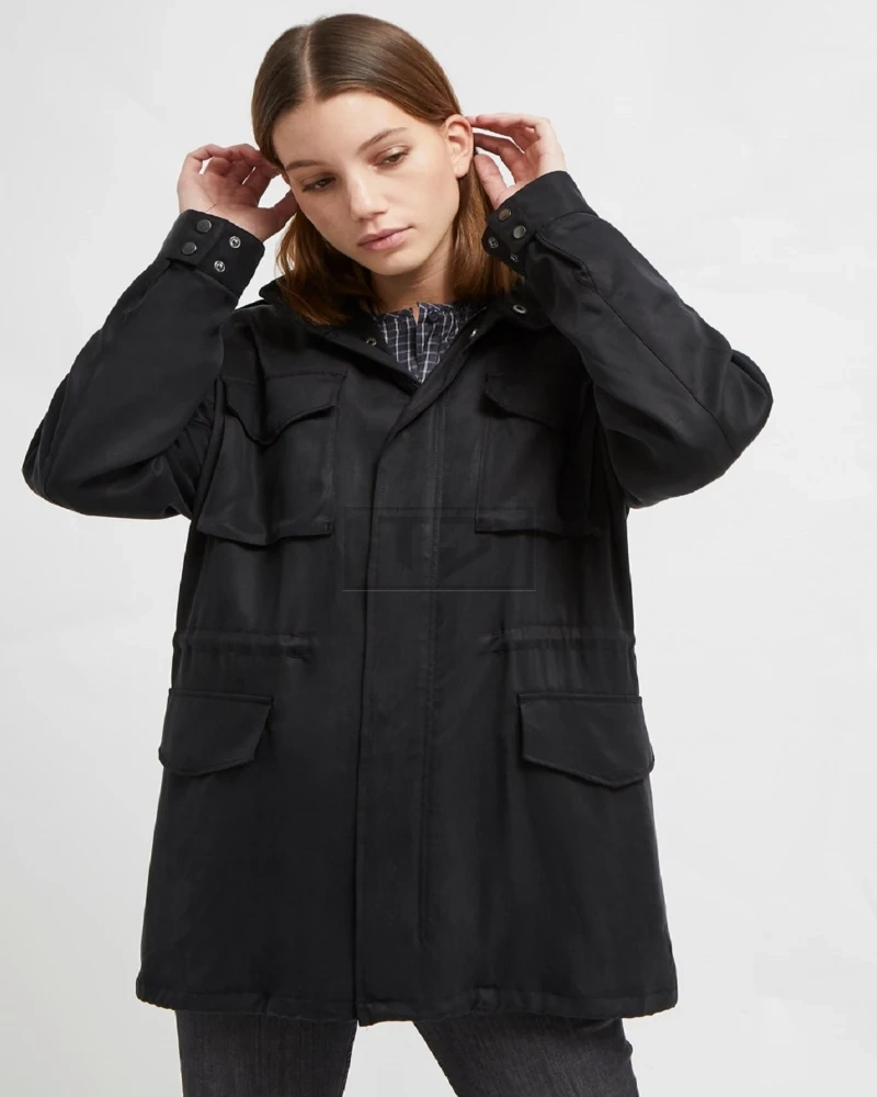 Women Black Cotton Utility Jacket - image 3