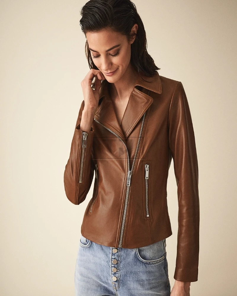 Women Brown Leather Jacket - image 3