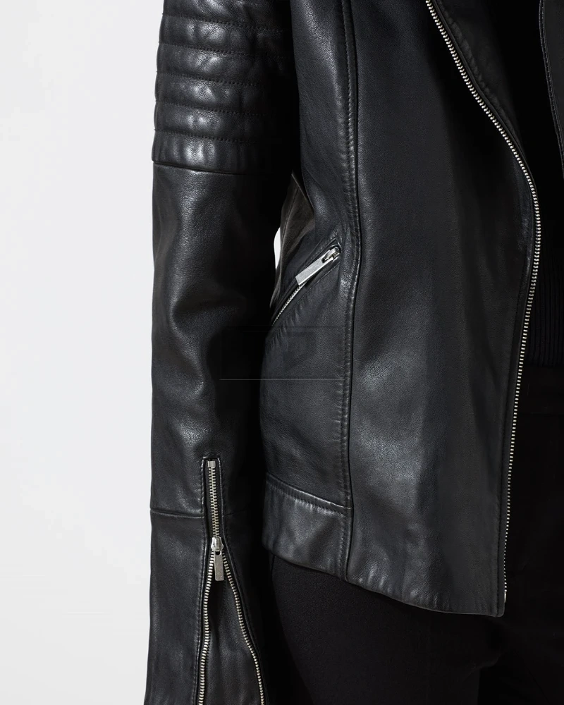 Women Coal Black Leather Jacket - image 4