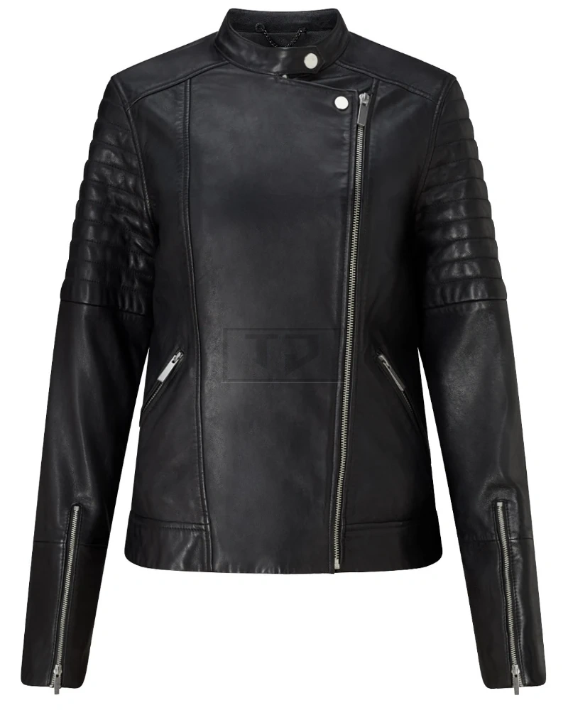 Women Coal Black Leather Jacket - image 5