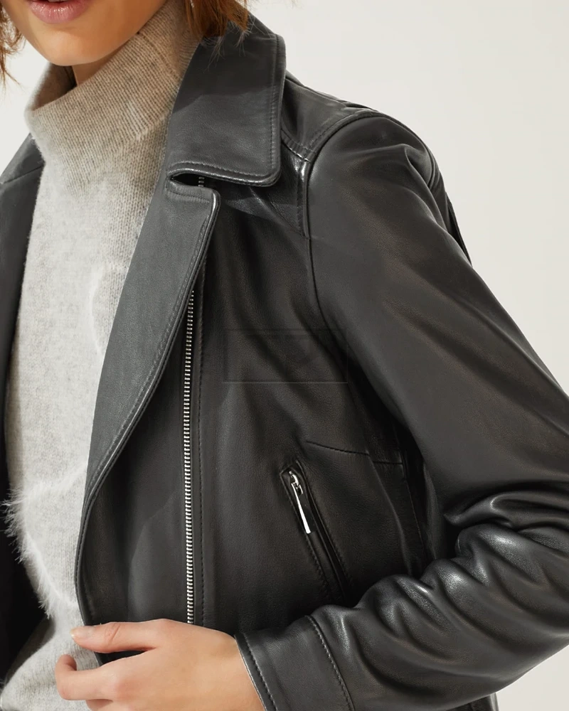 Women Jet Black Leather Jacket - image 4