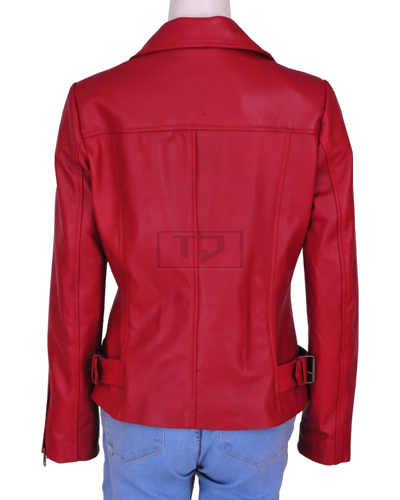 Women Red Brando Leather Jacket - image 2