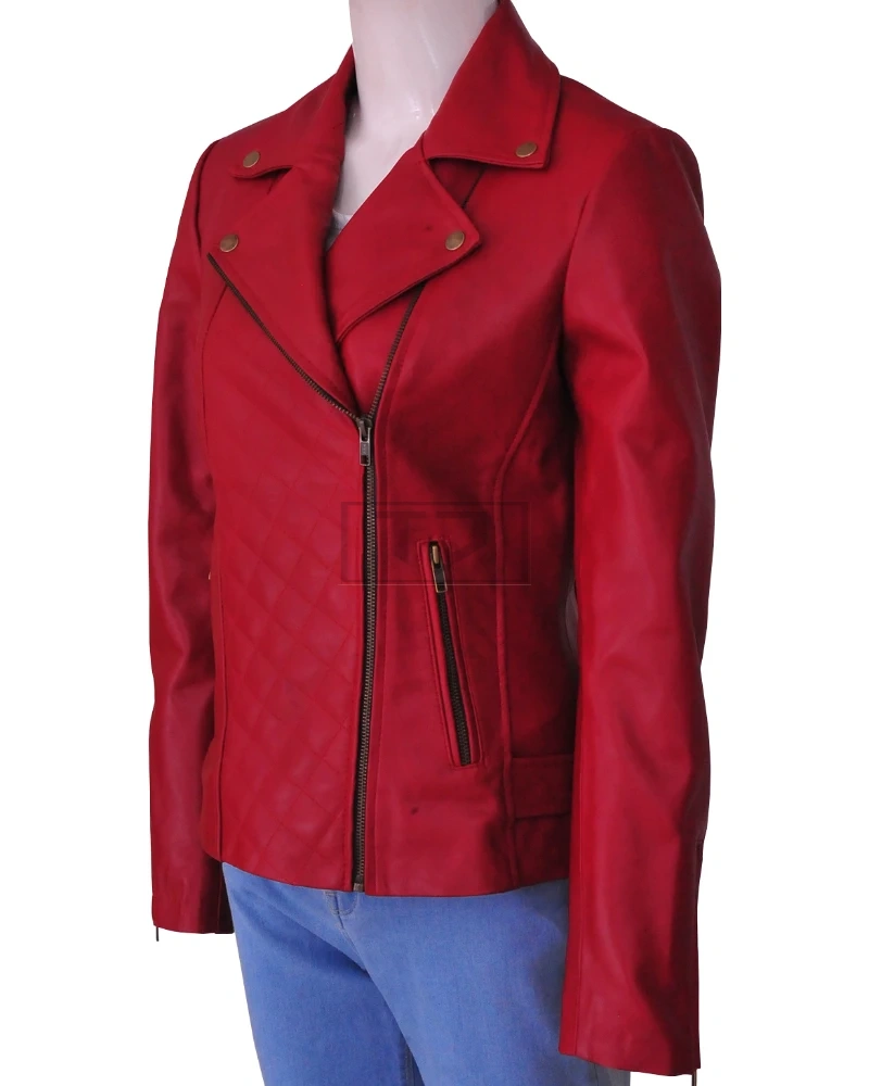 Women Red Brando Leather Jacket - image 4