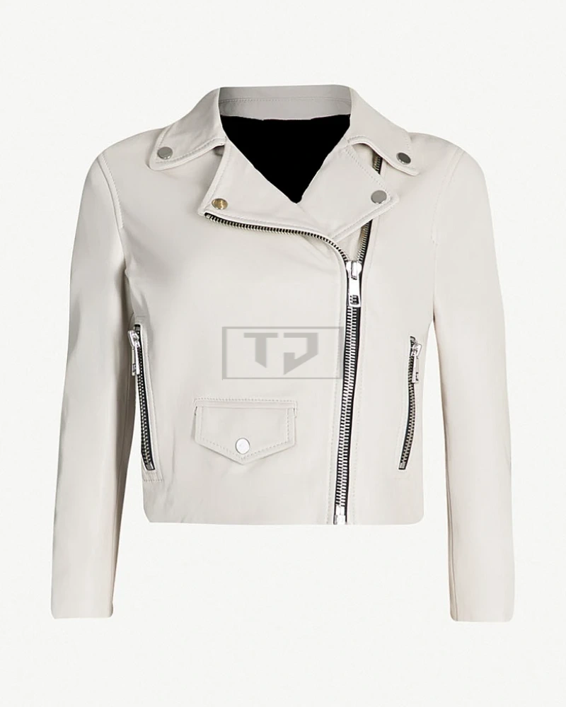 Women Snow White Biker Jacket - image 4