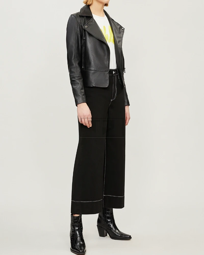 Women Pitch Black Leather Jacket - image 1