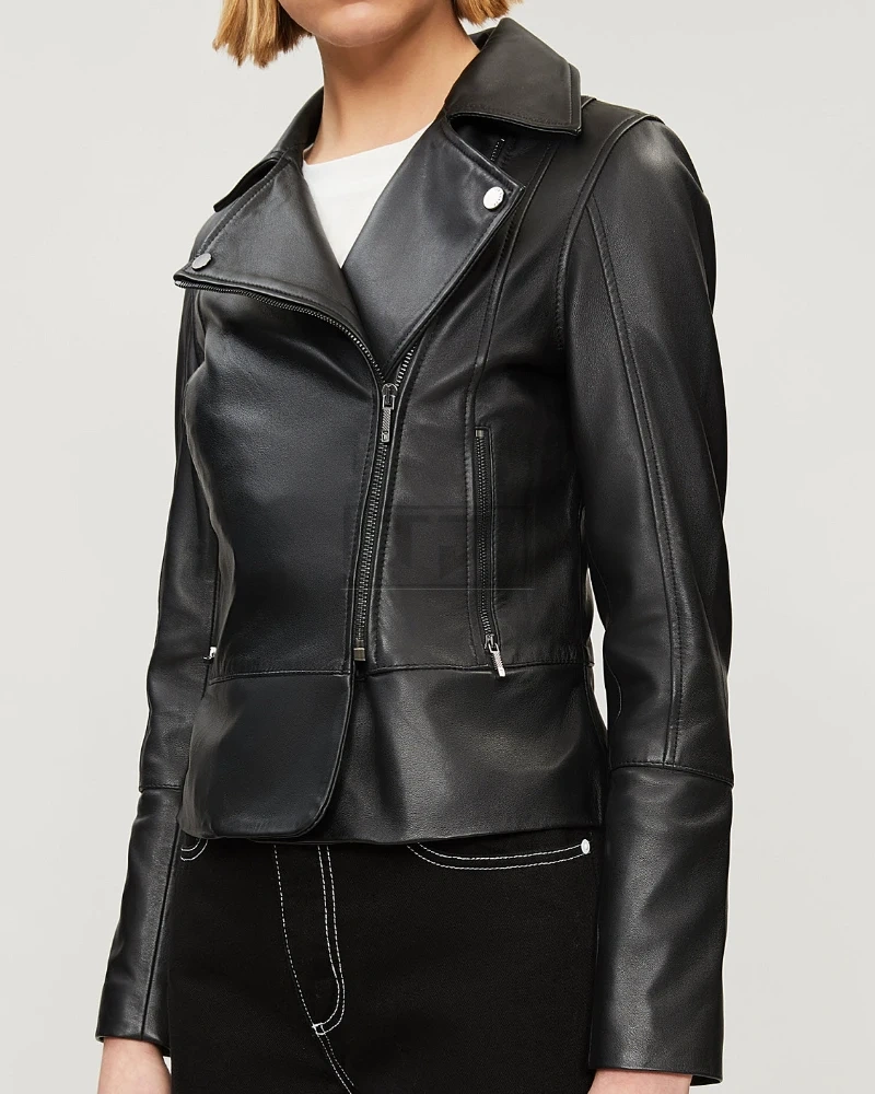 Women Pitch Black Leather Jacket - image 3