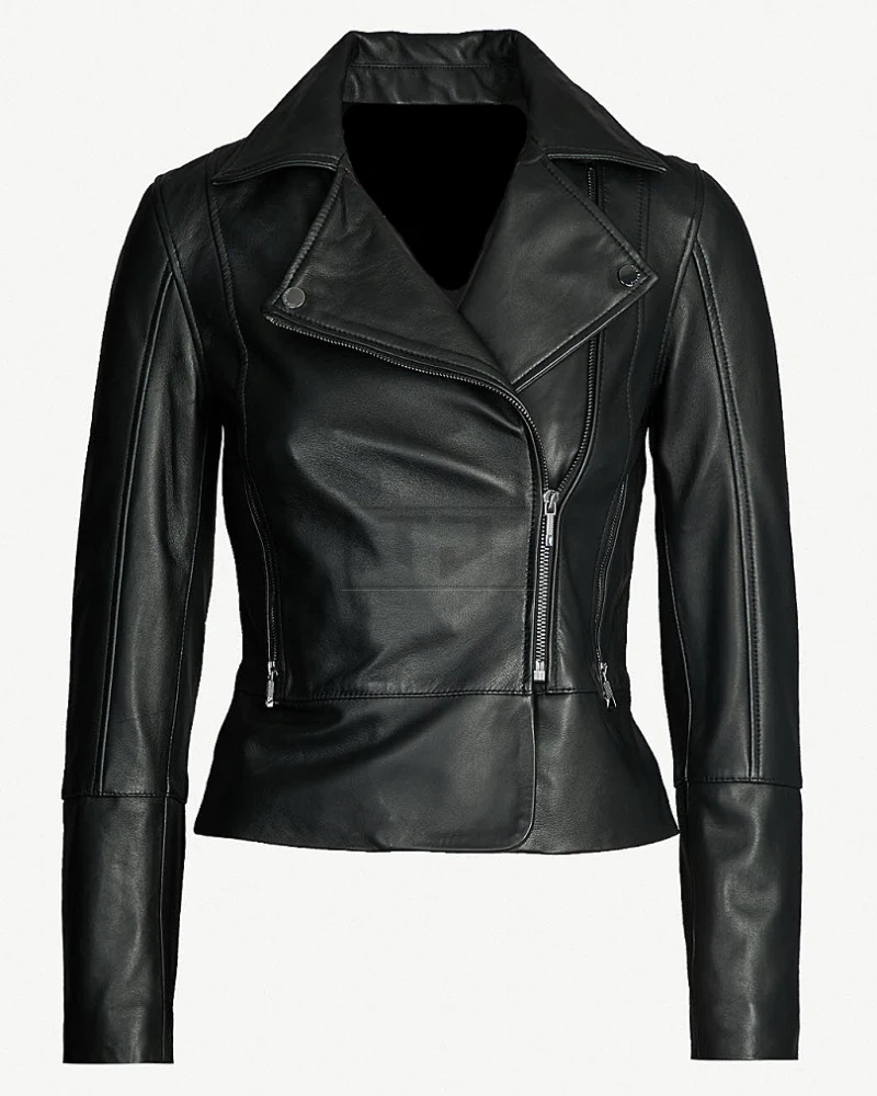 Women Pitch Black Leather Jacket - image 4