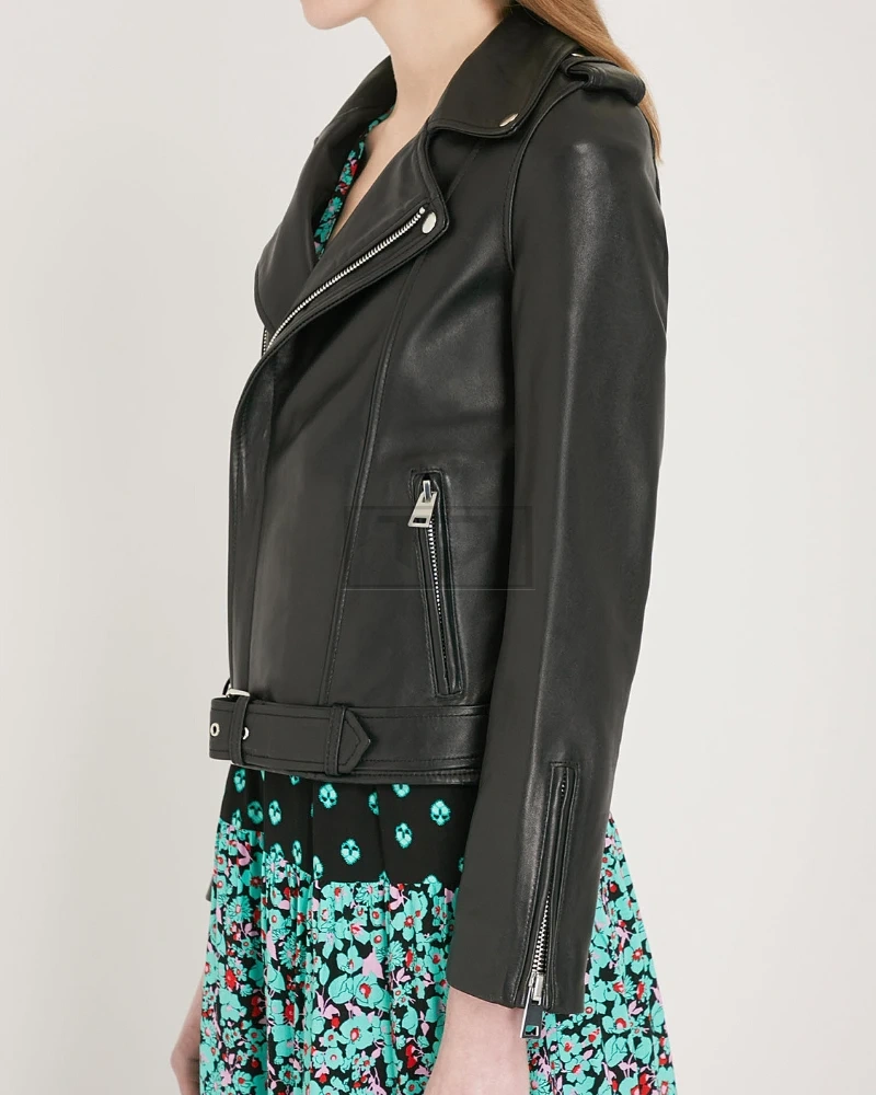 Women Ink Black Leather Jacket - image 5