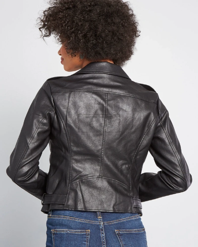 Women Glossy Black Leather Jacket - image 2