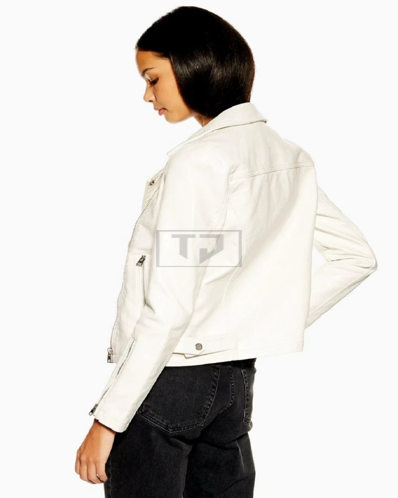 Women White Motorcycle Leather Jacket - image 2